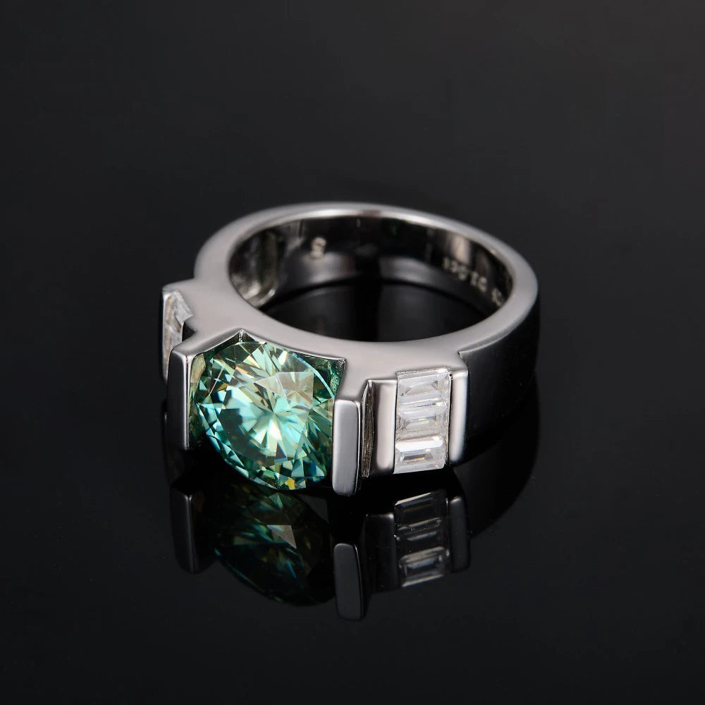 Handmade green moissanite ring with luxury design and brilliant cut stone