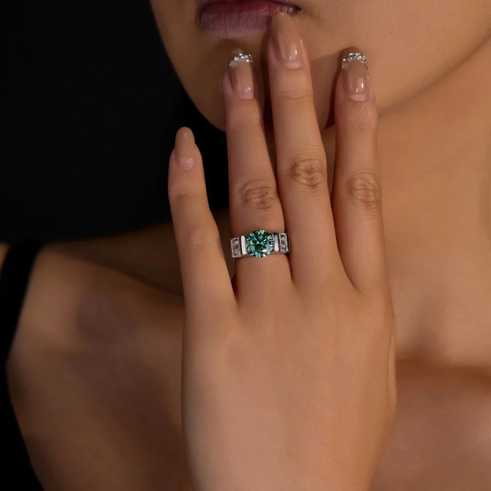 Luxury green moissanite jewelry ring with sustainable diamond alternative