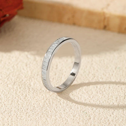 Close-up of the unique sparkle of emerald cut moissanite stones