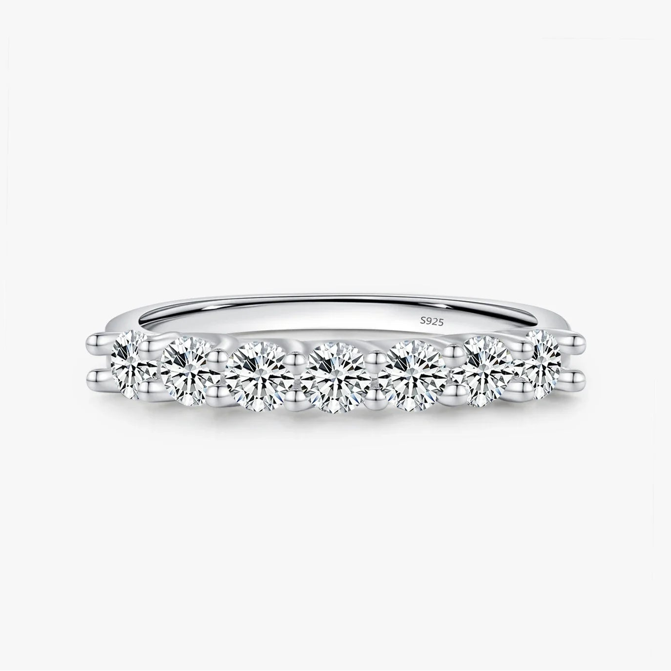 Moissanite eternity ring in platinum plated 925 sterling silver
