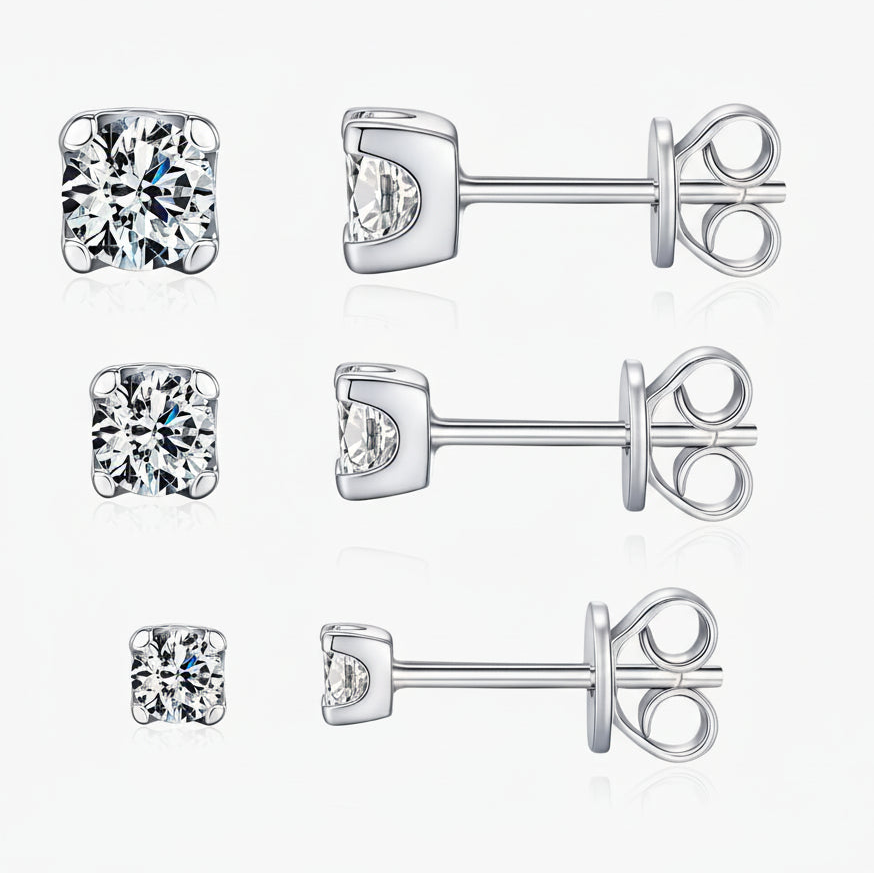moissanite stud earrings 3mm round D color sterling silver