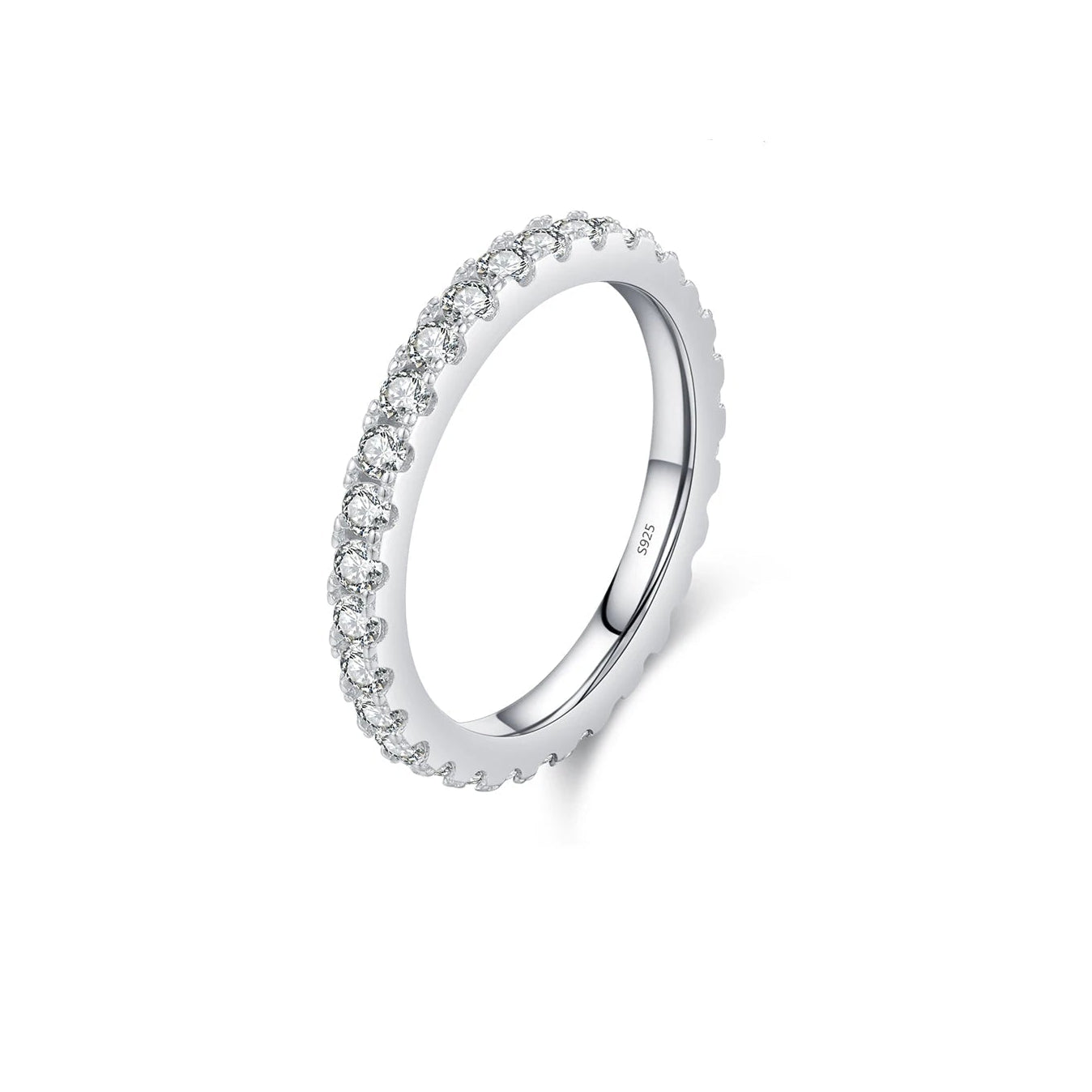 Platinum plated silver moissanite wedding band set