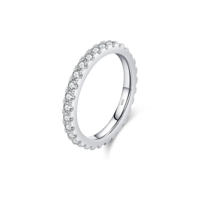 Platinum plated silver moissanite wedding band set