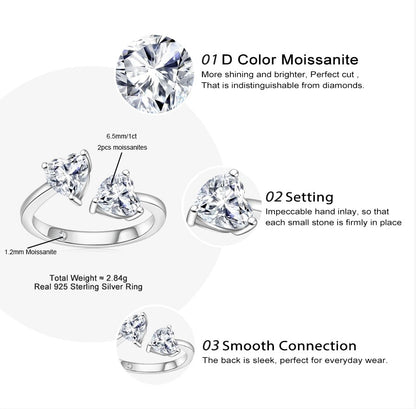 Moissanite Engagement Rings. Heart Shape. 2.0 Carat. D VVS1.