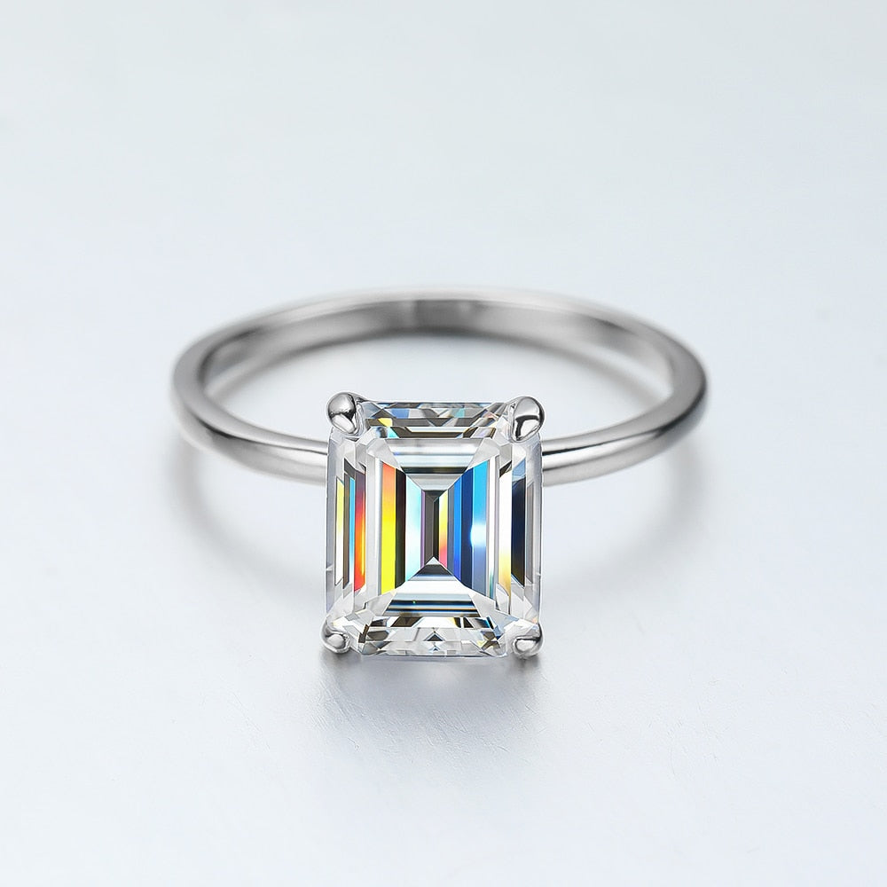 4 Carat Emerald Cut Genuine Moissanite Ring