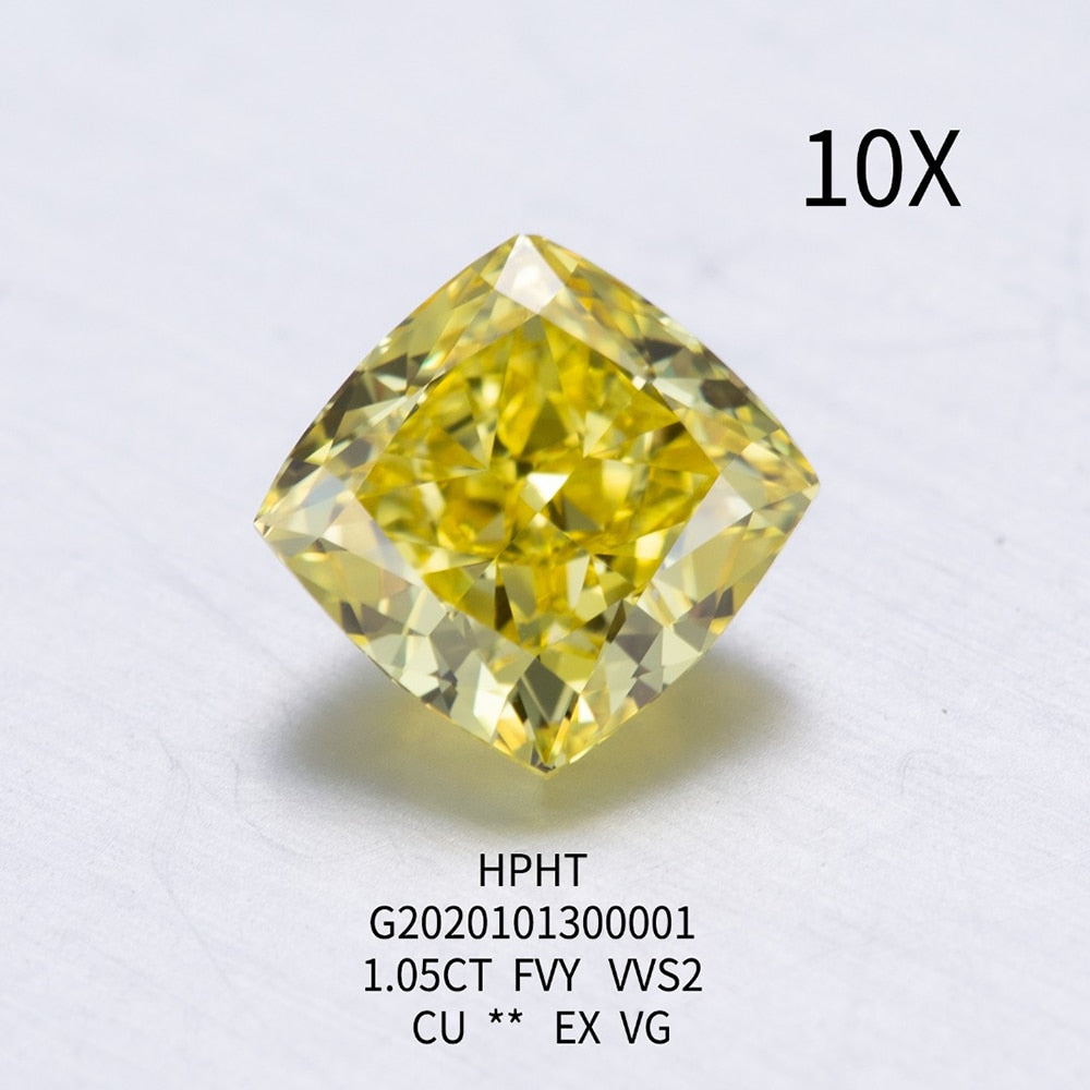 Buy Diamonds Online. Fancy Vivid Yellow. Cushion Cut. Lab Grown Diamond.