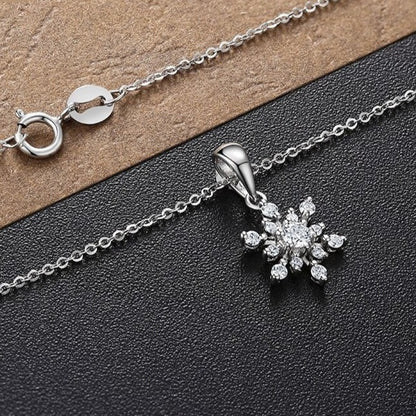 Natural Diamond Snowflake Shaped Pendant Necklace.