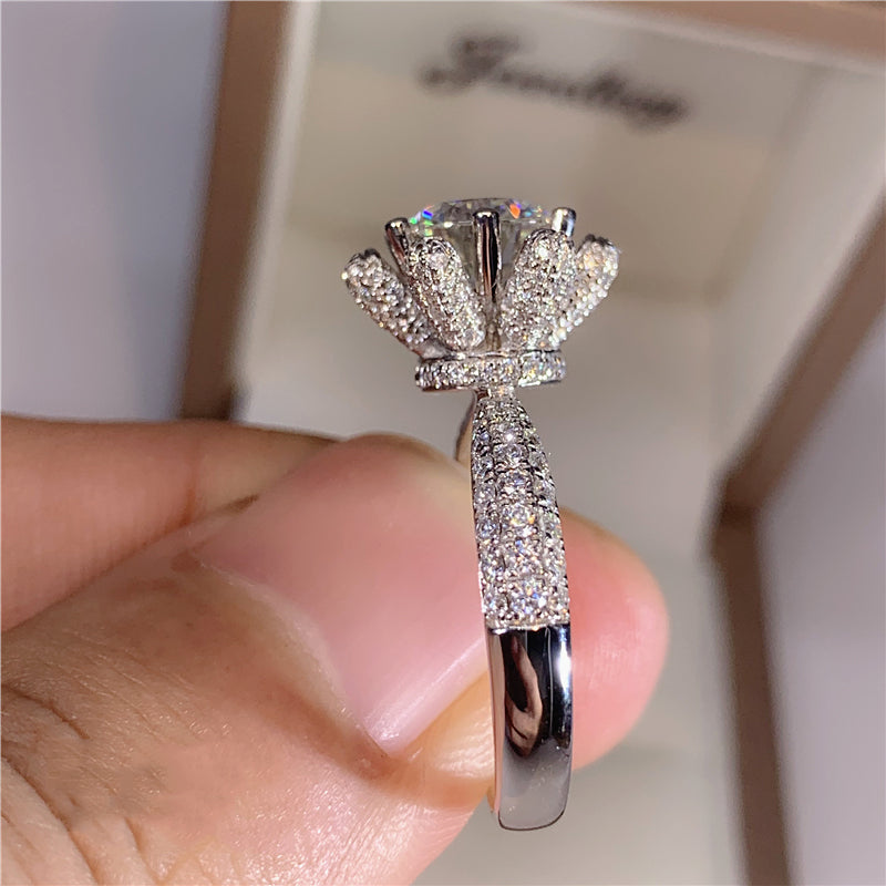 5 Carat D color VVS1 moissanite diamond engagement ring 14K white gold plated silver.