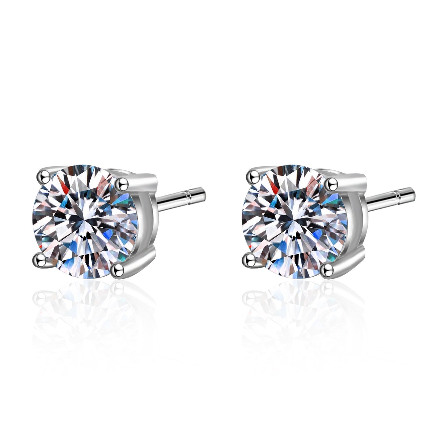 Genuine Moissanite Stud Earrings. 18K White Gold Plated Silver.