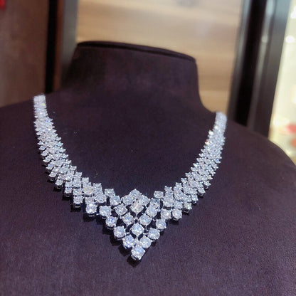 Luxury Natural Diamond Necklaces. 10 Carat. 18K White Gold.