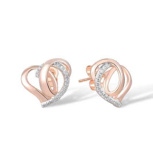 Heart Shape. Natural Diamond Earrings. 14K Rose Gold.