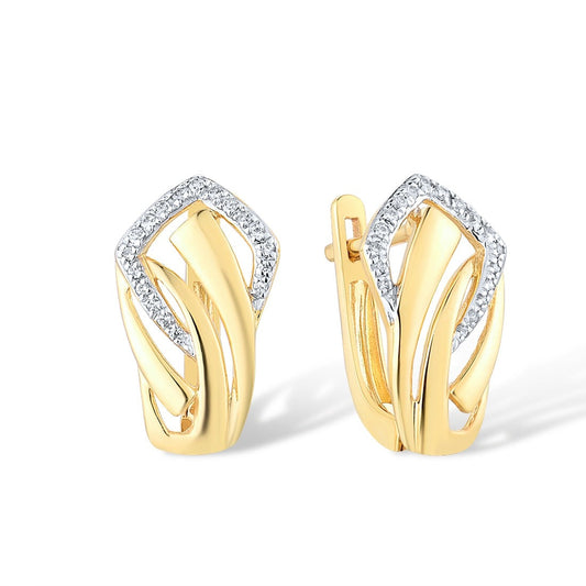 Natural Diamond Earrings. 14K Yellow Gold.