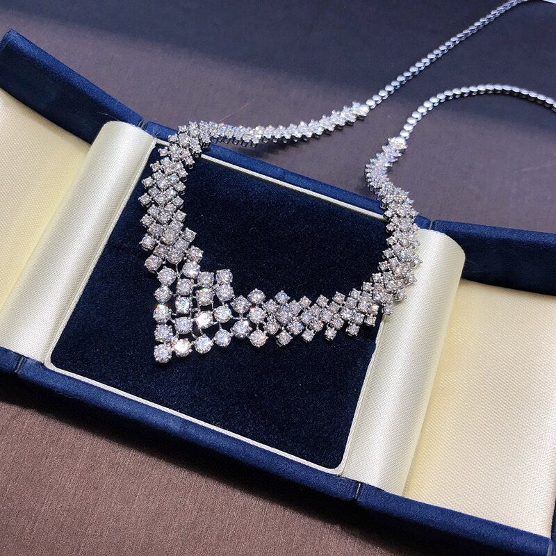 Luxury Natural Diamond Necklaces. 10 Carat. 18K White Gold.