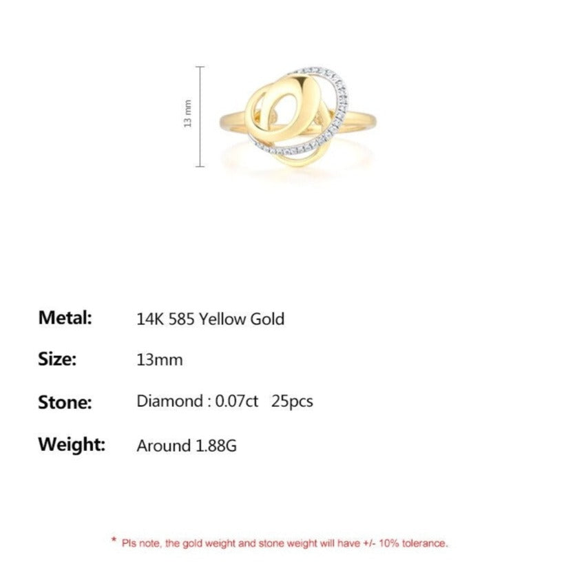Elegant Natural Diamond Rings. 14K Yellow Gold.