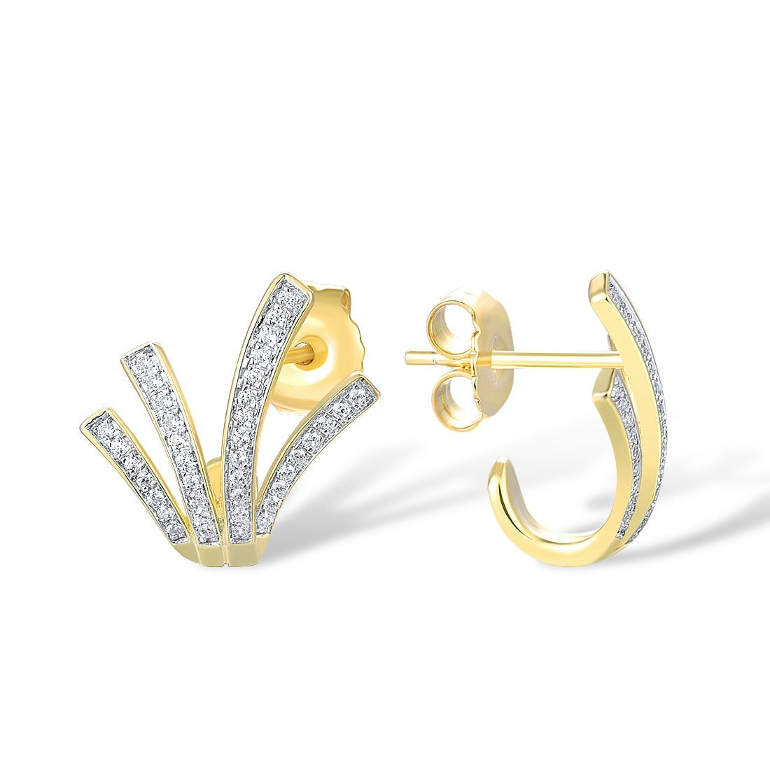Natural Diamond Earrings. 14K Yellow Gold. Diamond Stud Earrings.