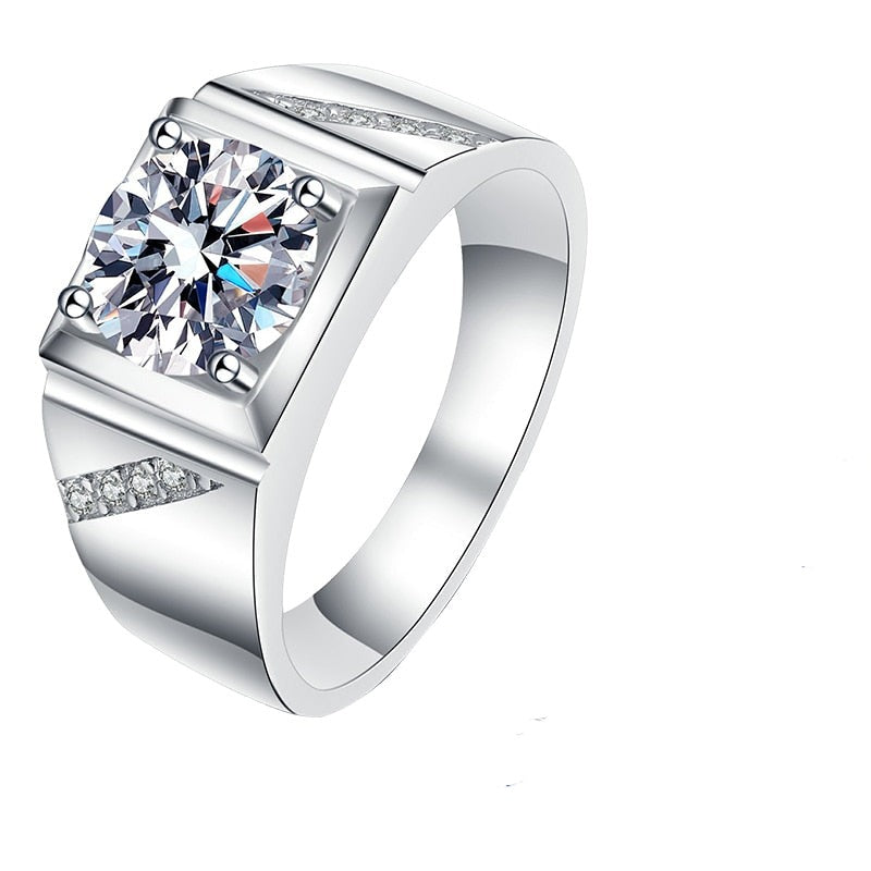 Men ring 14K White Gold plated sterling silver 2-carat real moissanite diamond