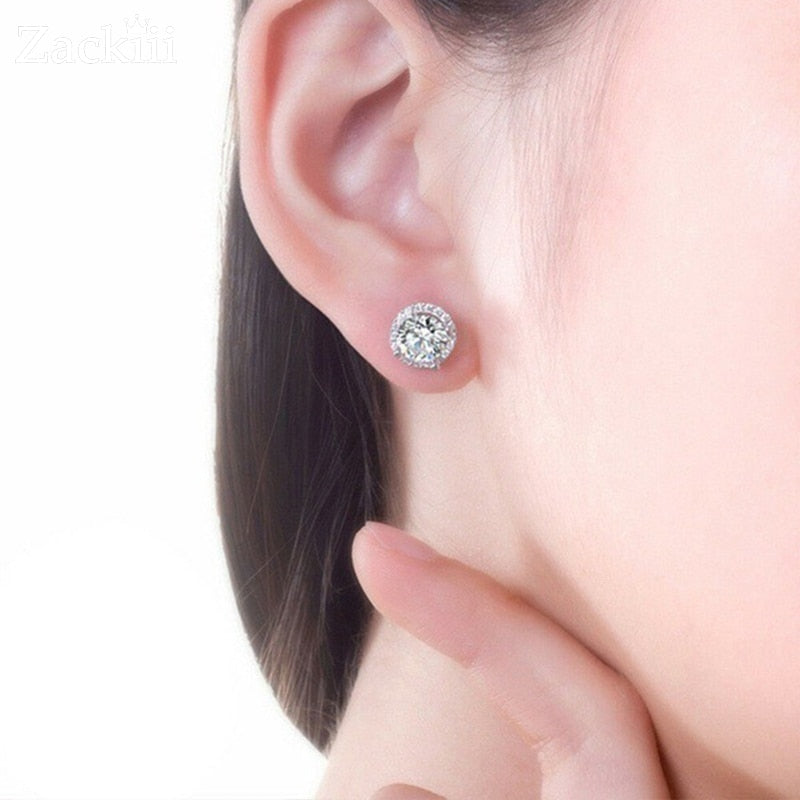 1.0 Carat. Certified Moissanite Stud Earrings. Platinum-plated Silver.