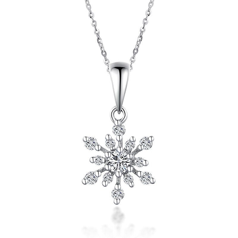 Natural Diamond Snowflake Shaped Pendant Necklace.