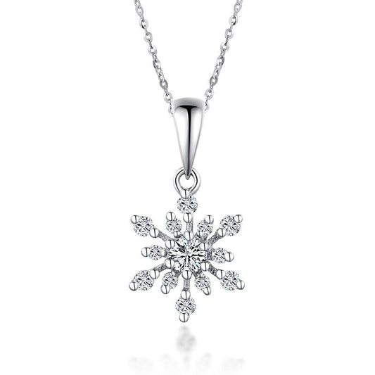 Natural Diamond Snowflake Shaped Pendant Necklace.