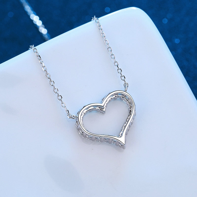 Heart Shape. Moissanite Pendant Necklace. 18K Gold Plated Silver.