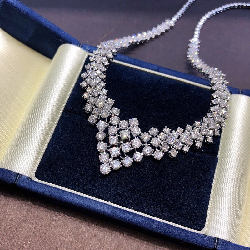 Luxury Natural Diamond Necklaces. 10 Carat. 18K White Gold.