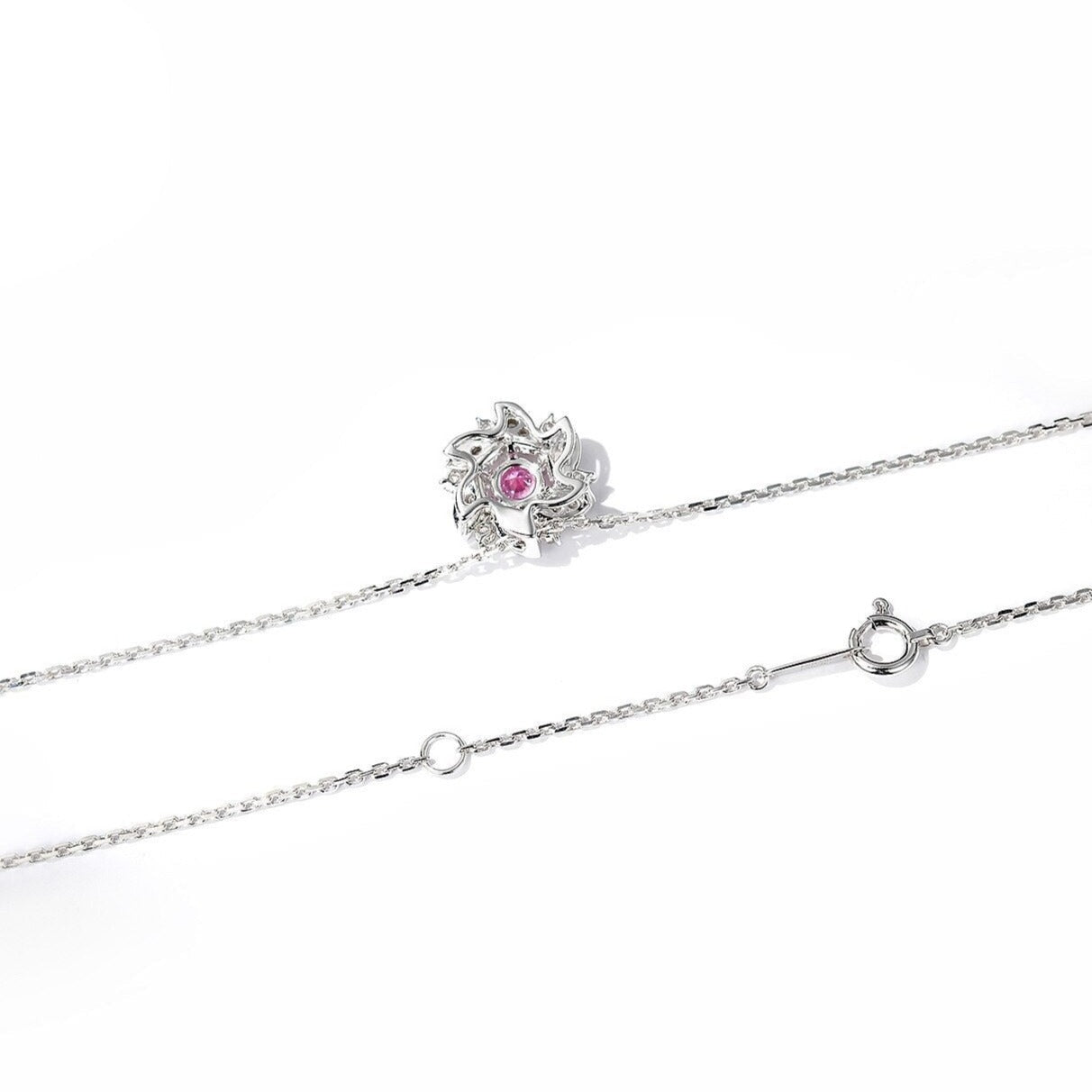 Genuine Natural Pink Sapphire and  Diamond Pendant Neckales.