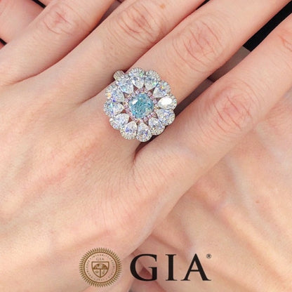 Blue Diamond Engagement Rings. Luxury Fancy Light Greenish Blue Diamond.