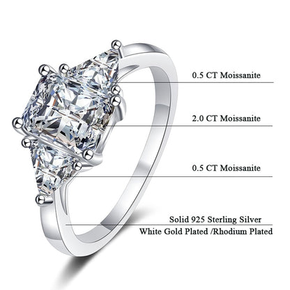 3 Stones ring 3-carat emerald-cut D color VVS1 moissanite engagement rings