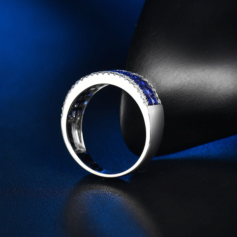 Natural Blue Sapphire and Diamond Engagement Ring for Men.