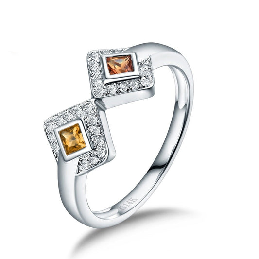 Natural Yellow Sapphire and Diamond Rings. 14K White Gold.