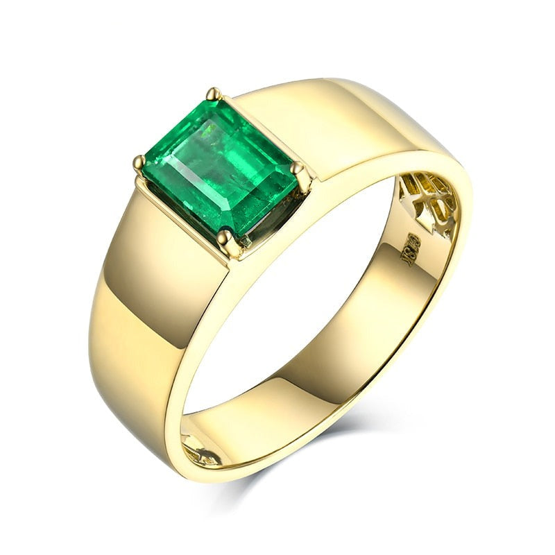 Natural Colombian Emerald Men Rings. 1.39 Carat. 14K Gold.