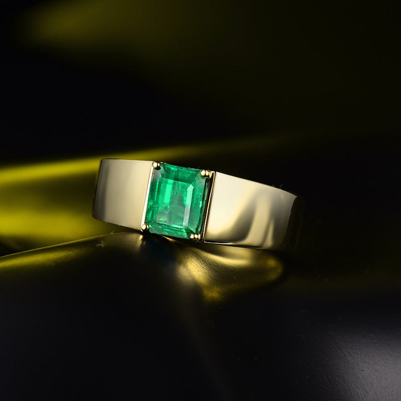 Natural Colombian Emerald Men Rings. 1.39 Carat. 14K Gold.