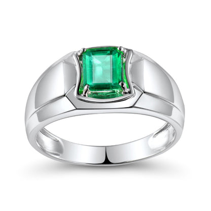 Natural Emerald Men's Rings In Solid 18K White Gold
