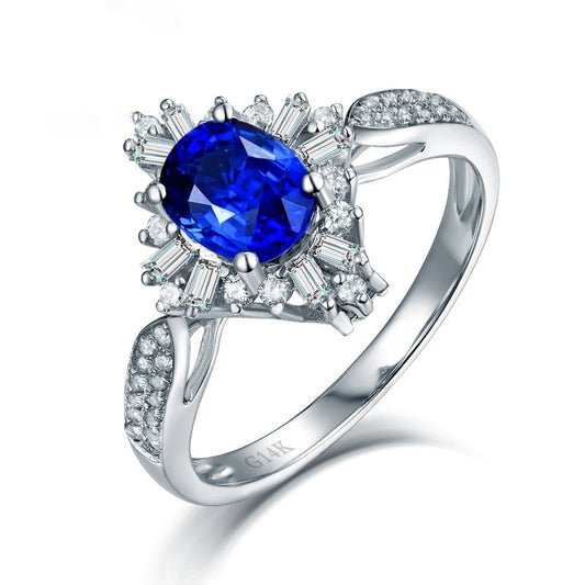 Blue Sapphire and Diamond Elegant Ring / Pendant. 14K White Gold.