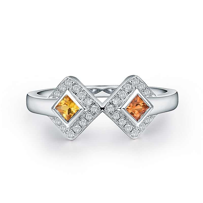 Natural Yellow Sapphire and Diamond Rings. 14K White Gold.