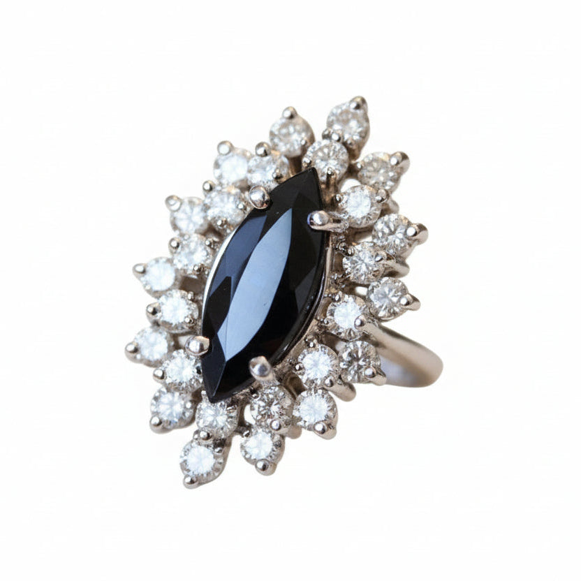 Luxury 1.50 Carat Black Marquise Cut Moissanite Engagement Ring