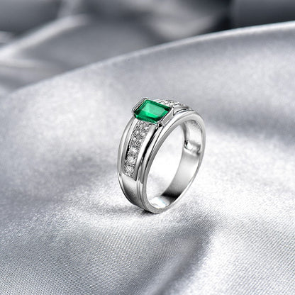 Colombian Emerald Men's Rings. Luxury Diamond Rings. 14K White Gold.