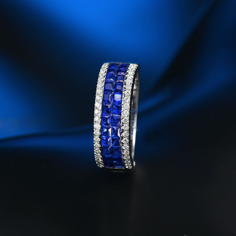 Natural Blue Sapphire and Diamond Engagement Ring for Men.