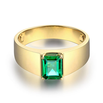 Natural Colombian Emerald Men Rings. 1.39 Carat. 14K Gold.