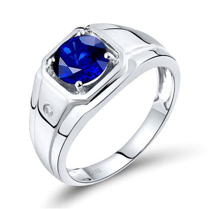 Genuine Natural Sapphire Men's Rings. 18K White Gold.