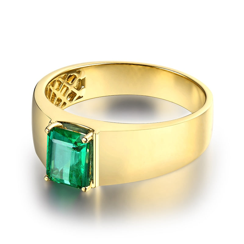 Natural Colombian Emerald Men Rings. 1.39 Carat. 14K Gold.