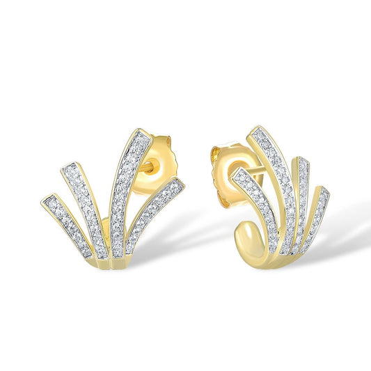 Natural Diamond Earrings. 14K Yellow Gold. Diamond Stud Earrings.