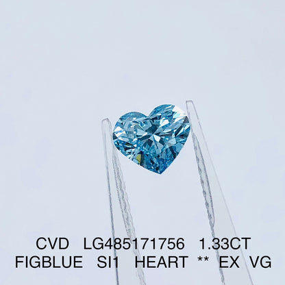 Heart Shape. Fancy Blue Color. 1.33 Carat. Lab-Grown Diamond.