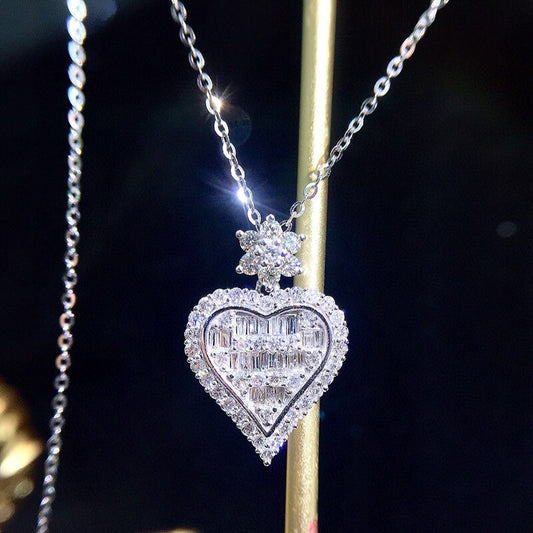 Heart Shaped Diamond Pendant Necklace. 0.45 Carat. 18K White Gold.