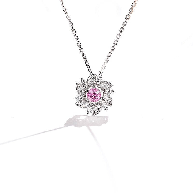 Genuine Natural Pink Sapphire and  Diamond Pendant Neckales.