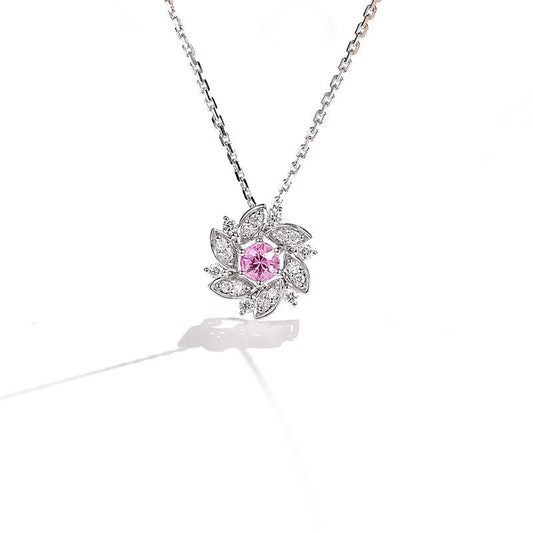 Genuine Natural Pink Sapphire and  Diamond Pendant Neckales.