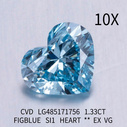Heart Shape. Fancy Blue Color. 1.33 Carat. Lab-Grown Diamond.