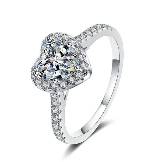 Heart-shaped 1-carat moissanite diamond platinum plated sterling silver