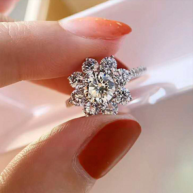 Real moissanite diamond luxury sun flower ring 2 carat