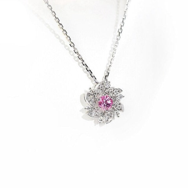 Genuine Natural Pink Sapphire and  Diamond Pendant Neckales.